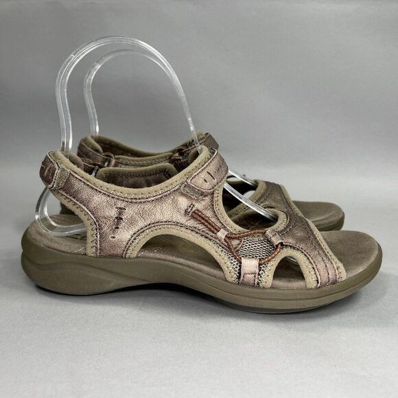 Clarks Women's Size 6 Bronze Leather Velcro Strap Sandals - Picture 1 of 11